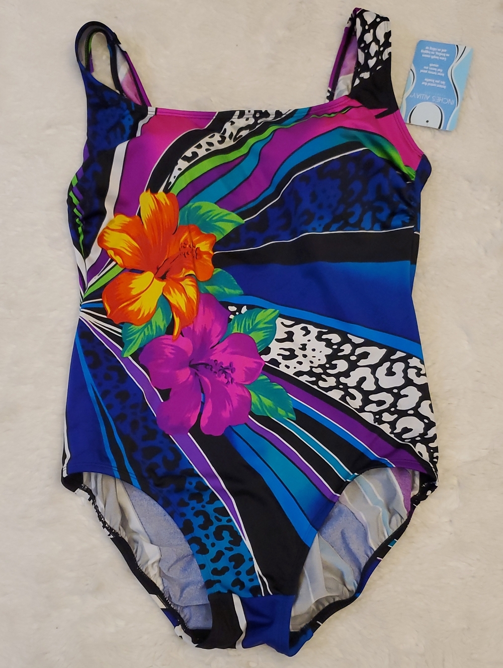 Vibrant Floral One-Piece Swimsuit in Blue and Multicolor
